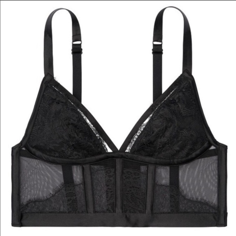 Victorias Secret Black Lace Mesh Corset Bralette Longline Bra L G